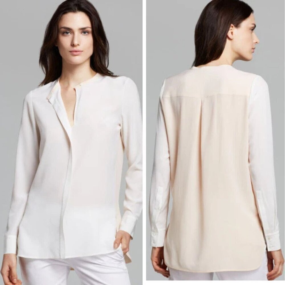Vince Mandarin Collar Colorblock Silk Top Size 4 - 47825